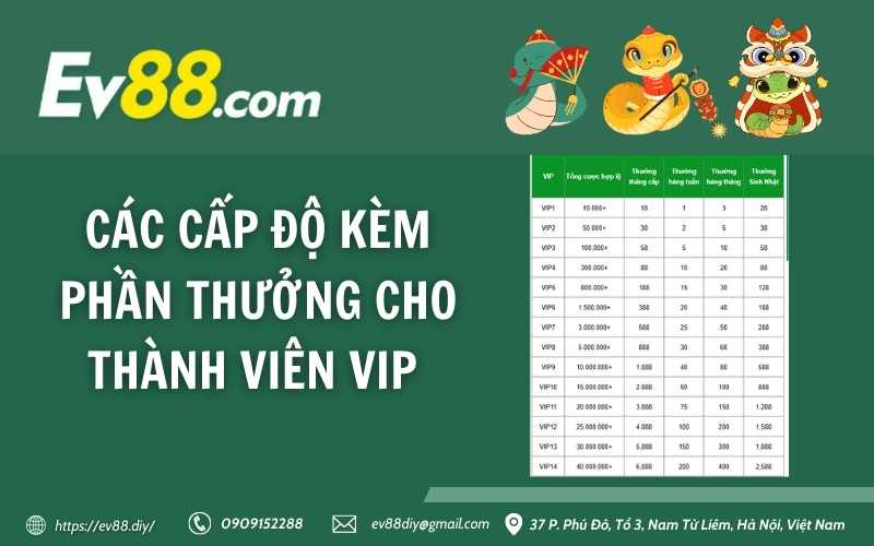 Các cấp độ kèm phần thưởng cho thành viên VIP 